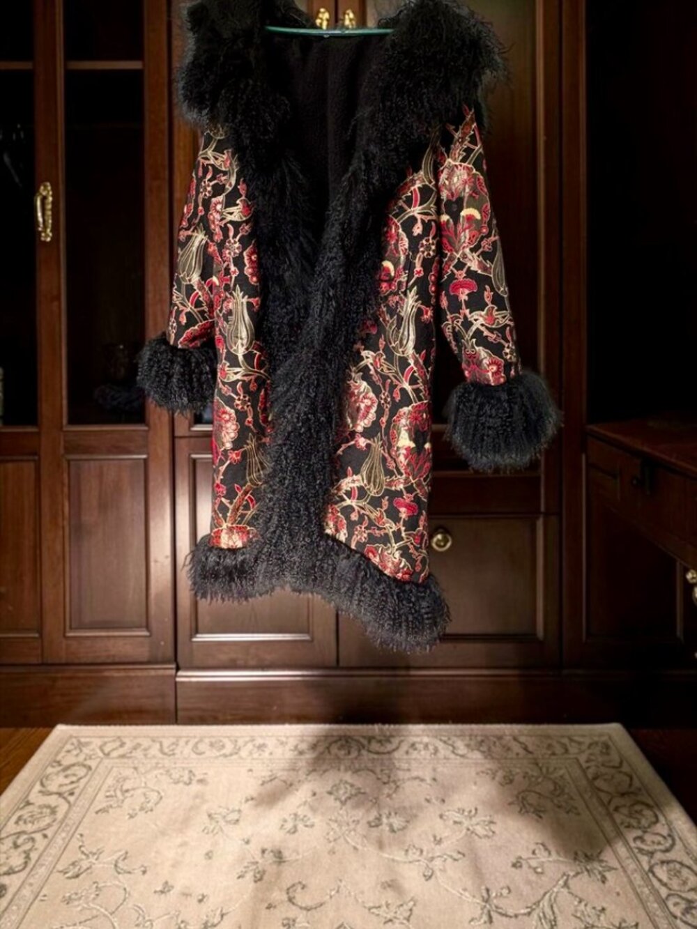 Handmade Afghan-Style Suzani Tulip Shearling Coat